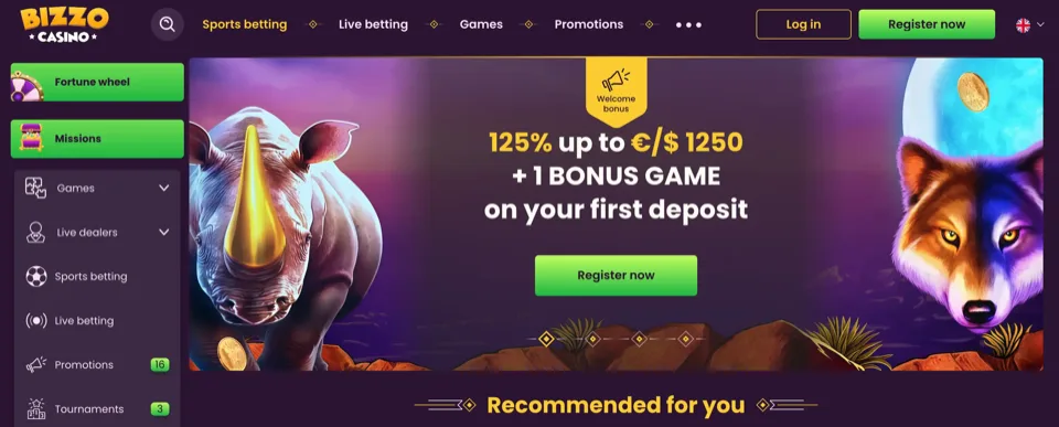 Bizzo Casino mobilna stran